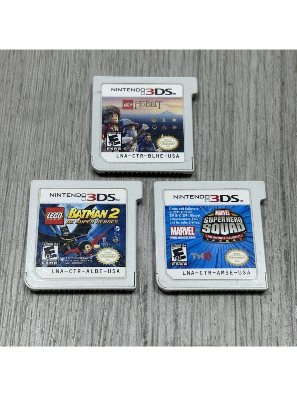 3 Nintendo 3DS Game Lot Lego Hobbit Batman 2 Marvel Superhero Squad Cartridge